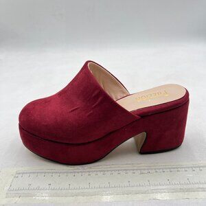 Pazzion Burgundy Platform Rounded Toe Mules Clogs Slip On Chunky High Heel Shoe